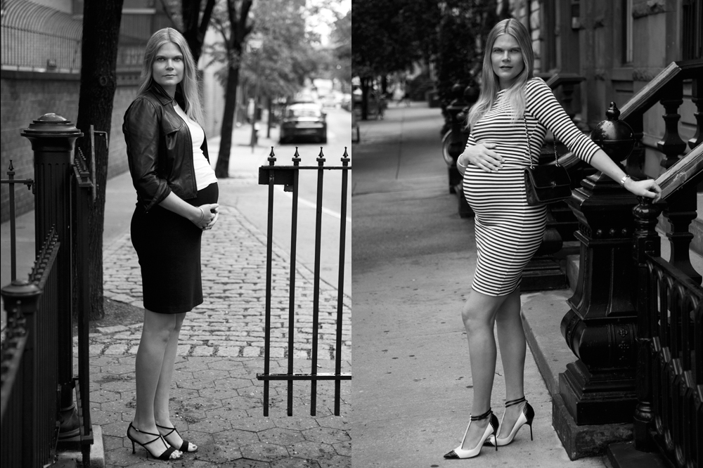 Left: Balenciaga dress, Alexander Wang jacket, Vince skirt, Lanvin lucite bangle. Right: Topshop dress, Chanel bag, Manolo Blahnik shoes. Manolo Blahnik throughout