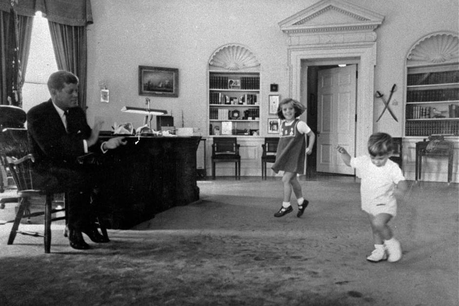 John F. Kennedy and his children Caroline and John Jr.